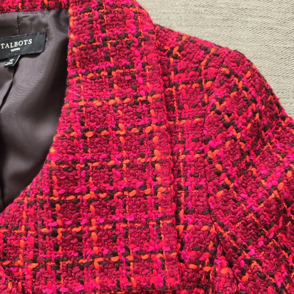 Talbots Red & Pink Tweed Cropped Peacoat Jacket Sz 10P - Picture 2 of 12